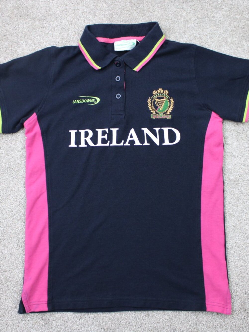 Lansdowne Ireland Polo Shirt Womens XL Navy Blue/Pink 100% Cotton Short Sleeve